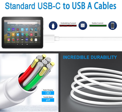 USB C Charger Cable for Fire Tablet HD 8/10, 9th/10th/11th Generation, Kids Edition, for Samsung S10, LG G7