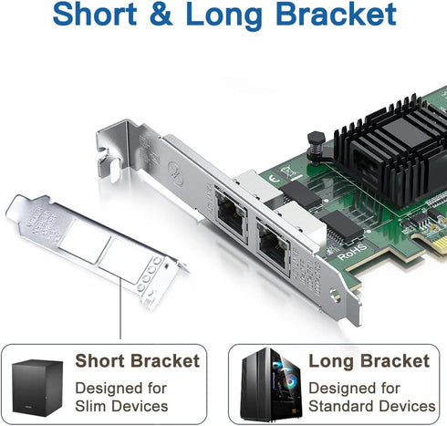 Gigabit Dual NIC with Intel 82576 Chip, 1Gb Network Card, 2 RJ45 Ports, PCI Express 2.0 X4 for Windows/Linux