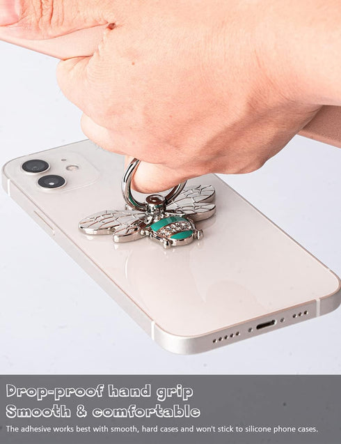 Allengel Bee Phone Ring Holder, Cute Finger Kickstand with Crystal for iPhone or Smartphone Cases, Silver Turquoise