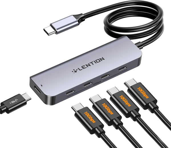 LENTION 4-Port USB C Hub with Long Cable 2FT, USB C Hub Multiport