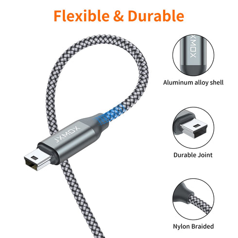 JXMOX Mini USB Cable 3.3ft (2 Pack) - USB 2.0 Type A Male to Mini B for Hero 3+, PS3, Cameras, Dash Cams, MP3, Garmin