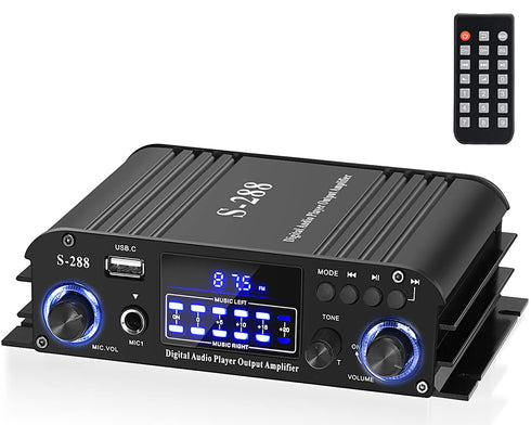 Facmogu S-288 4 CH Bluetooth 5.0 Home Audio Amplifier, RMS 45Wx4, Max 600W, USB, SD, FM, with Remote Control