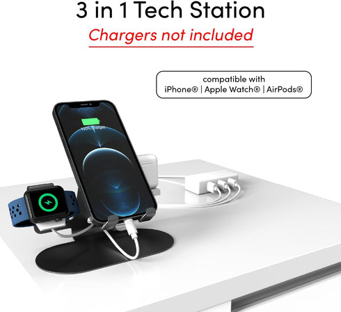 TALK WORKS 3-in-1 Electronics Station, Aluminum Stand Dock for Bedside, Table Compatible w/ iPhone 15/15 Pro/15 Pro