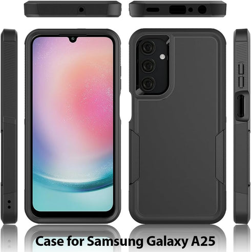 Samsung Galaxy A25 5G Case: Dual Layer Heavy Duty Protective Cover with HD Screen Protector, Shockproof Military