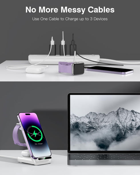 3 in 1 Wireless Charging Stand, Fast Wireless Charger for Apple Watch Ultra 10 9 8 7 6 SE 5 4 3, Made for iPhone