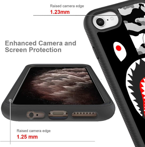 Compatible iPhone SE Case, iPhone 7 Case, iPhone 8 Case, Street Fashion Luxury Black Gray Shark Design Shockproof Cover