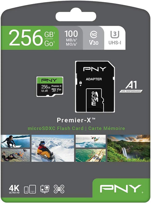 PNY 256GB Premier-X microSDXC Flash Memory Card - Class 10 U3 V30, 100MB/s, A1, 4K UHD, Full HD, UHS-I