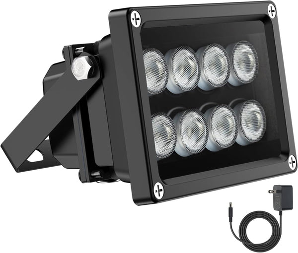 Univivi IR Illuminator 90 Degree Wide Angle 8-LEDs 850nm Infrared Light for Night Vision, IP67 Waterproof