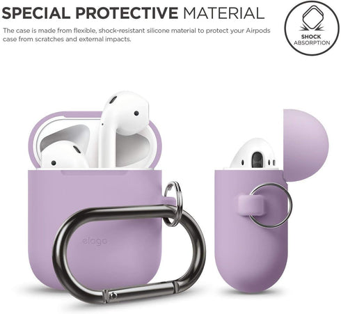 elago Silicone Case with Keychain for Apple AirPods Case 1 & 2, Front LED Visible, Supports Wireless Charging, Lavender