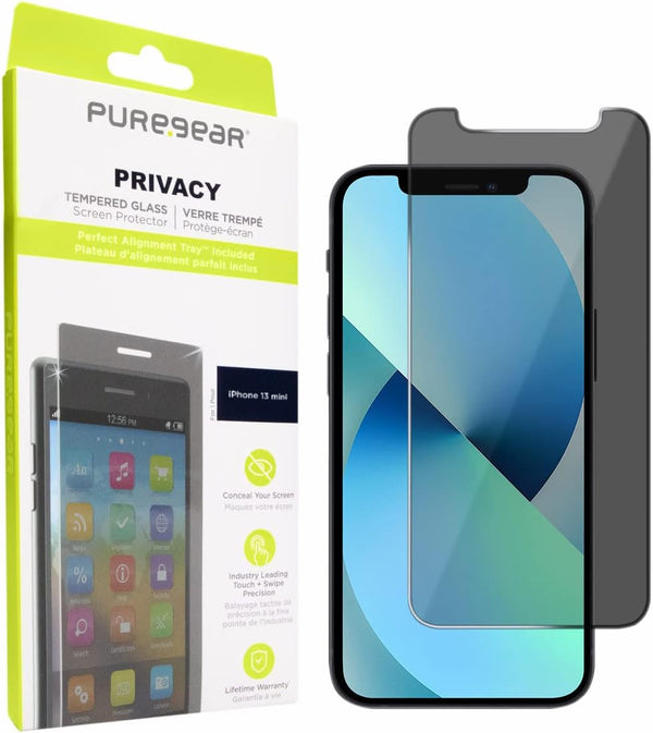 PureGear 2-Way Privacy Tempered Glass Screen Protector for iPhone 13 Mini (2021) 5.4", Self Alignment Installation
