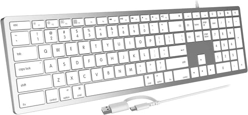 Wired Keyboard for Mac, Full Size with 20 Multimedia Shortcut Keys, USB A/USB C Compatible for Apple Mac Pro/Mini,