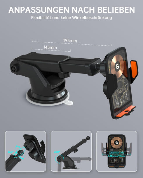 Wireless Car Charger with 15W Fast Charging, Smart Auto Sensor Clamping Phone Mount for iPhone 15 14 13 12 11 Pro Max,