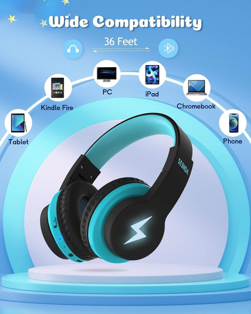 seenda Kids Bluetooth Headphones, Over Ear Headset with 85dB/94dB Volume Limiting, 45H Playtime, Built-in Mic for School