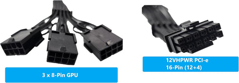 Premium Sleeved 12VHPWR PCI-e 5.0 16Pin (12+4) to Triple 8-Pin GPU Power Extension Cable (F04-303BK) by MICRO CONNECTORS
