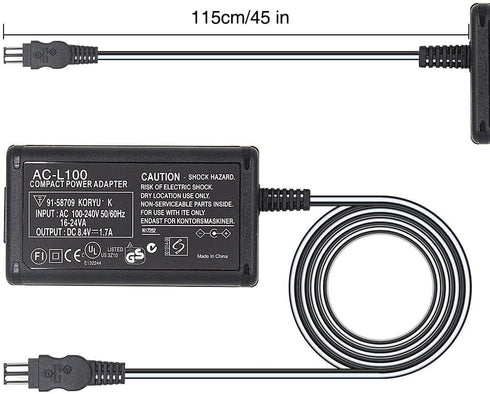 AC-L100 Power Supply Charging Adapter for Sony Handycam Camcorder, 8.4V 1.5A, Compatible with DCR TRV128, TRV103, TRV130