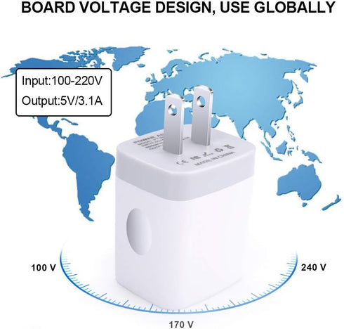 3 Port Wall Charger, 5V 3.1A USB Plugs, MultiPort Home Charging Block Compatible with iPhone 13 12 11 Pro XS Max,