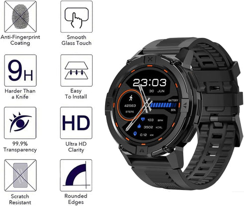 3 Pack Screen Protector Tempered Glass Compatible with Carbinox X-Ranger Smart Watch Smartwatch Screen Protectors Foils Glass 9H 0.3MM Slim Anti-Scratch