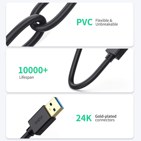 USB Extension Cable 6ft, VCZHS USB 3.0 A Male to A Female for Flash Drive, Card Reader, Hard Drive, Printer