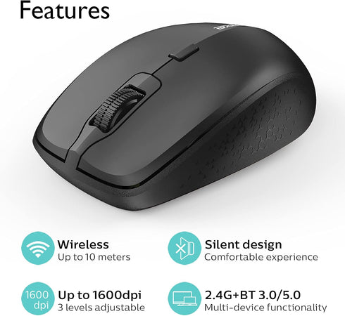 Ergonomic Bluetooth Mouse and Mouse Pad for Laptop, Silent with 3-Levels DPI, USB Nano Receiver for Android PC Notebook