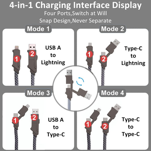 4 in 1 USB C Charging Cable | 100W Fast Charging & Data Sync Multi Charging Cable (100CM/Dark Gray)