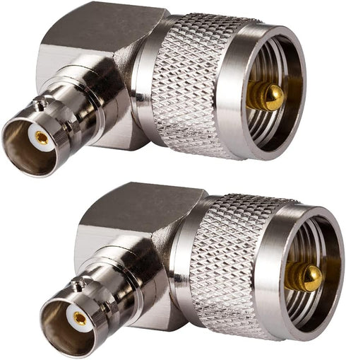 2PCS CB Radio Adapter - UHF Male to BNC Female Right Angle 90-Degree Antenna Adapter, Nickel Plated