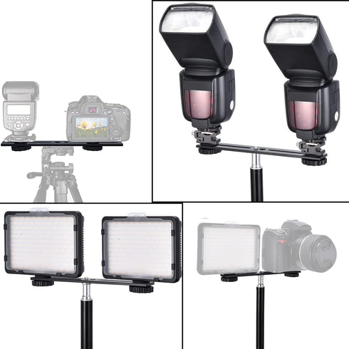 Dual Flash Bracket 8in/20.3cm Camera Mount Tripod with 1/4 Screw Hot Shoe for LED Light Microphone Photography