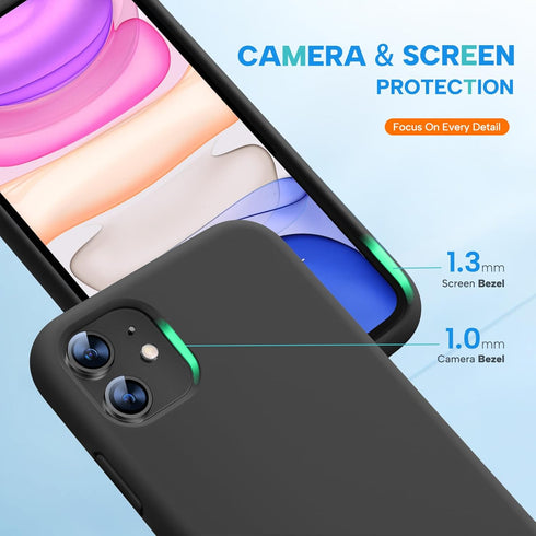Miracase iPhone 11 Case (6.1") - Black Liquid Silicone Gel, Full Body Shockproof Cover with Screen Protector.