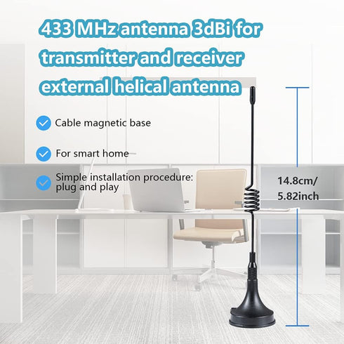 433 MHz Antenna 3dBi SMA Male Adapter - 3M RG174 Cable with Magnetic Base for Raspberry Pi, NFC, GSM, ISM, CUL, USB