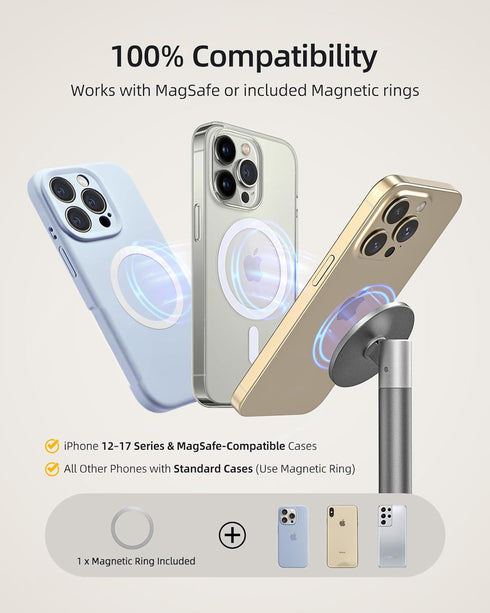 Nulaxy 360 Magnetic Full Aluminum Cell Phone Stand for MagSafe with Metal Ring, Rotating Phone Stand for Desk, Office