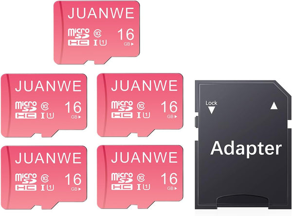 JUANWE 16GB Micro SD Card 5 Pack microSDHC Memory Card with SD Adapter,