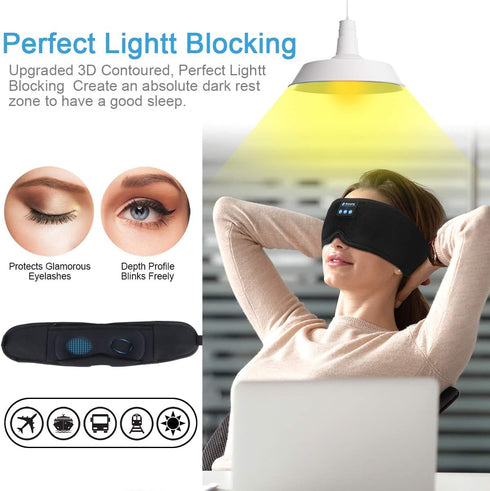 Sleep Headphones Black - Update Wireless 3D Eye Mask with Ultra-Thin HD Stereo Speakers for Side Sleepers, Travel