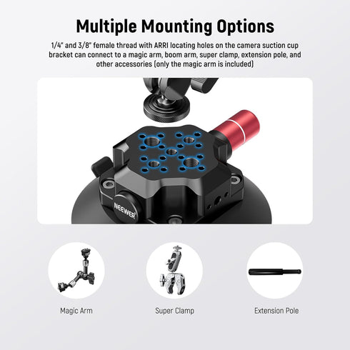 NEEWER 4.5" Suction Cup Camera Mount with Ball Head, Quick Release Car Mount, Compatible with iPhone DJI Insta360, CA105