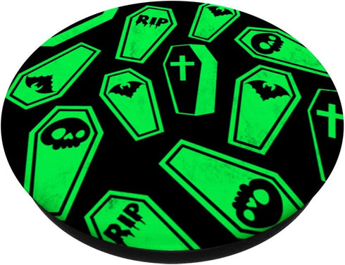 Halloween Coffin Pattern Black Green Horror Gothic Goth PopSockets PopGrip: Swappable Grip for Phones & Tablets