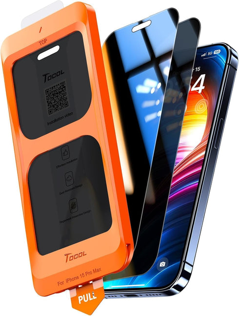 TOCOL Privacy Screen Protector for iPhone 15, 9H+ Hardness, Full Coverage, Easy Installation, 2 Pack