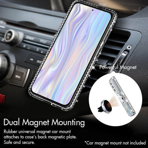 Silverback Moving Liquid Holographic Glitter Case for Samsung Galaxy S21, Kickstand, Bling Diamond Ring Slim Protective