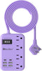Beeiker 6 USB(2 USB C) Purple Travel Power Strip- 5Ft Lavender Extension Cord