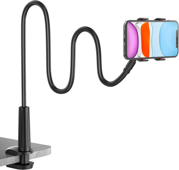 Gooseneck Phone Holder for Bed, Flexible Lazy Arm Mount 360 Adjustable Mobile Phone Clamp Bracket Stand for iPhone 12