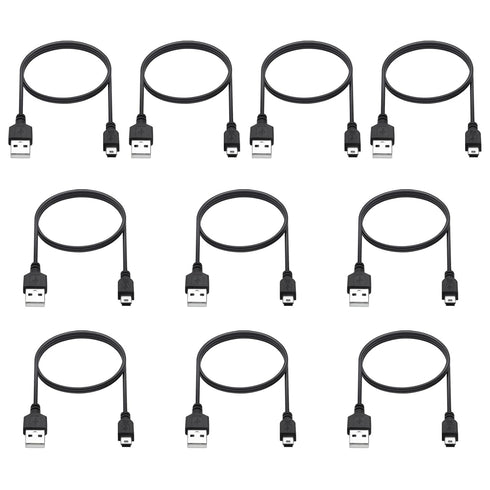 Smays Mini USB Cable 3ft, 10-Pack Bulk, Mini-B Charger Cord - Black