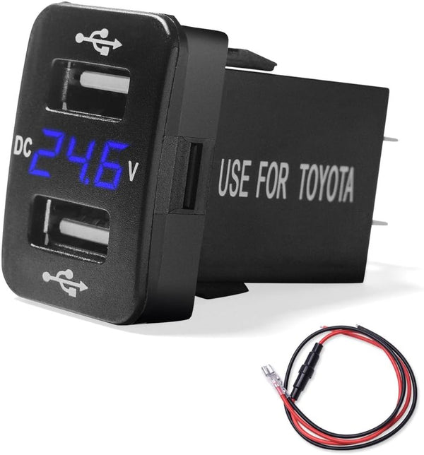 MICTUNING 2.1A Dual USB Charger Power Socket with Digital Voltmeter Blue LED Light for Smartphone iPhone iPad PDA
