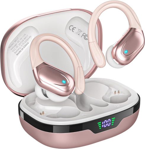 Wireless Earbuds Bluetooth Headphones, 80hrs Playback, Noise Canceling Mic with Earhooks for Sports/Workout/Running
