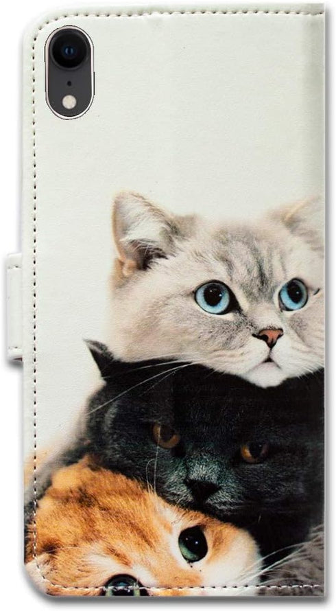Bcov Cute Brown Cat Leather Flip Wallet Case for iPhone XR, Wallet Case Cover with Card Slot Holder Kickstand