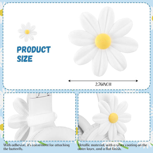Fiwochic 2 Pack 3D Headset Headphone Accessories Decoration Daisy Flower Decor Cute Printed White Daisy Cute Attachment
