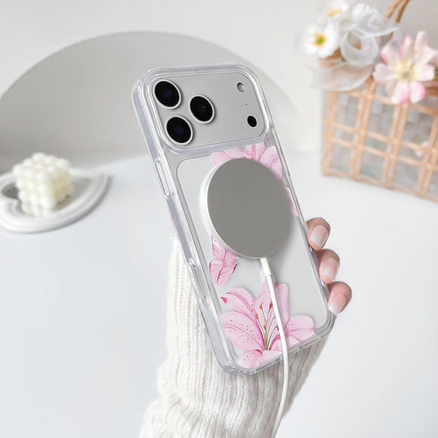 NITITOP 17 Compatible for iPhone Pro Max Case Clear Magnetic Compatible with MagSafe Cute Lily Flowers Floral for Women