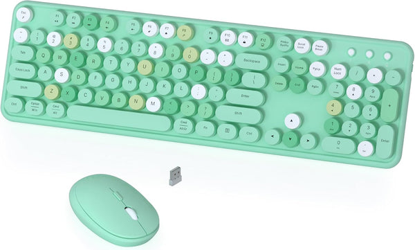 COVEVA Colorful Wireless Keyboard and Mouse Combo, 2.4GHz Wireless Retro Cute Round Keycaps