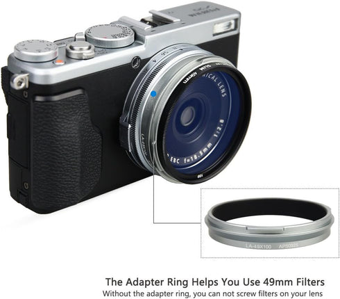 JJC LH-X100 Lens Hood Sun Shade with 49mm Filter Adapter for Fuji X100VI X100V X100F X100T