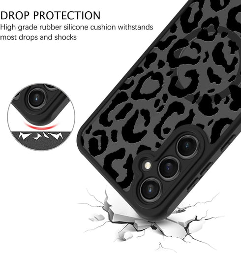 ZIYE Magnetic Case for Galaxy S23 FE, Leopard Pattern Phone Case with Camera Protection, Silicone TPU Cover