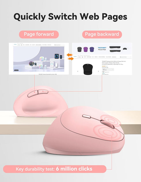 TECKNET 4800 5 6 2.4G Ergonomic Mouse, DPI Wireless Vertical Mouse, Adjustable DPI Levels, Buttons, Silent Wireless
