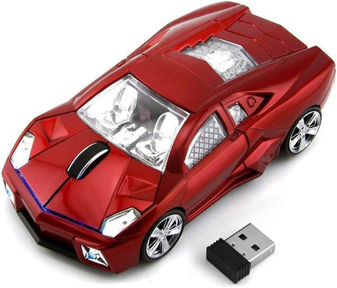 Wireless 3D Sports Car Mouse Optical Computer Mouse, Ergonomic Desktop Laptop PC Mouse for LBJN (Red)