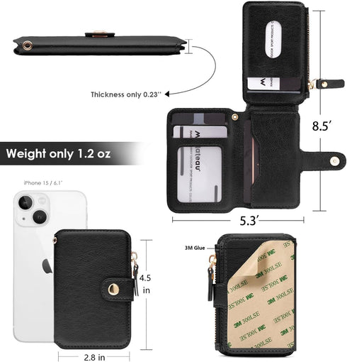 M-Plateau Small Wallet for Women - Large Capacity with ID Window, Phone Wallet with 3M Adhesive Card Holder (Black)