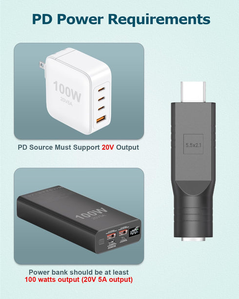 Gunovy 2 20V 5.5 2.1mm 100W PCS Starlink Mini Cable Adapter DC to USB Type C Converter for Starlink Mini Accessories